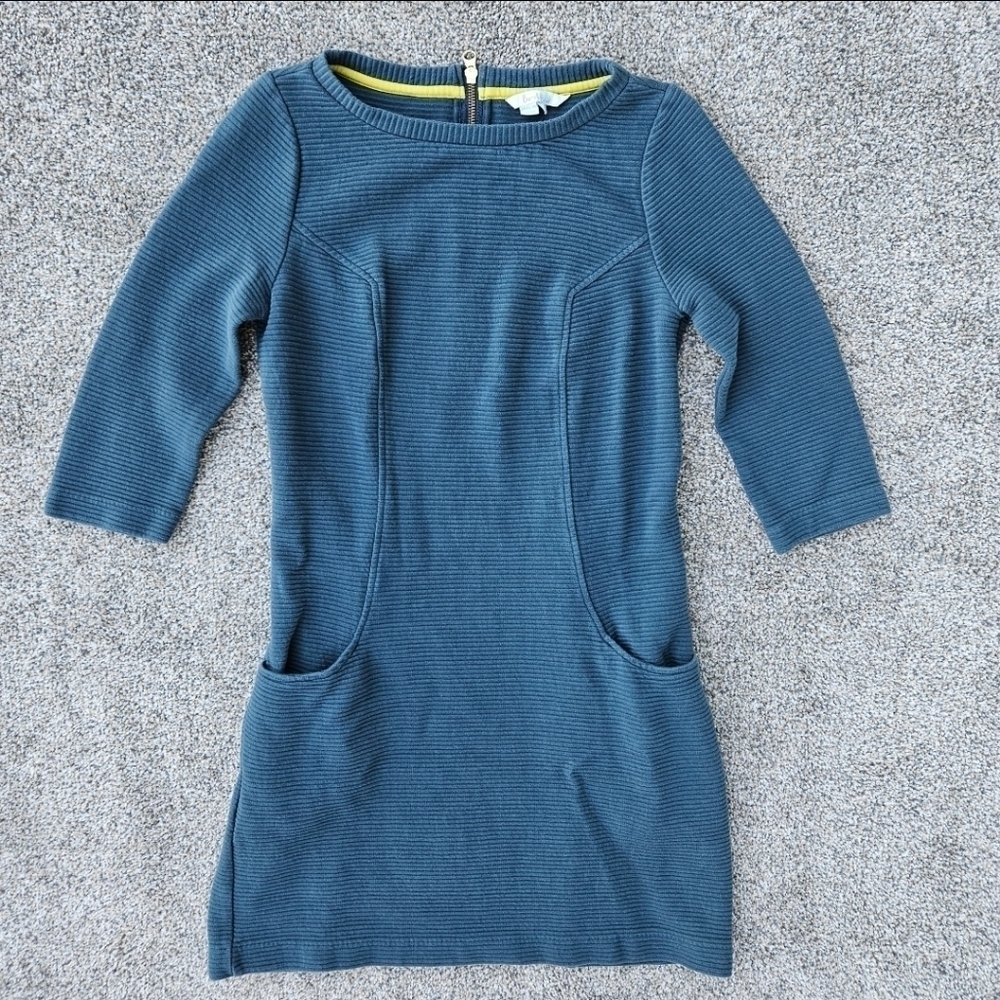 BODEN Marion Ottoman Ribbed Knit Tunic Dress in Mallard Blue Green Size US 4